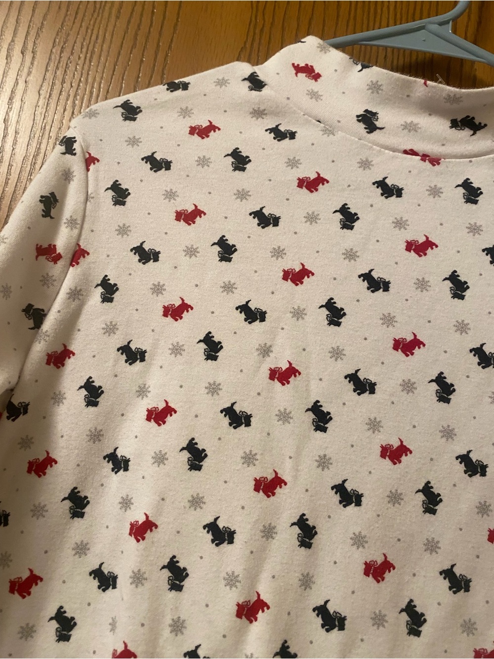 White Mock Neck Long-Sleeve Top with Red & Black Dog Print